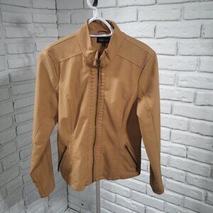 New Look Ladies Size Medium Faux Leather Dark Tan Fully Lined Full Zip Jacket